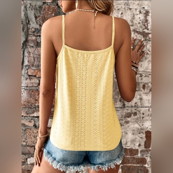 New Boho Open Embroidered Eyelet Lace Cami Top Tank Yellow - Picture 5 of 8